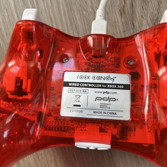 PDP Rock Candy Xbox 360 Wired Controller w/ Cable Clear Red Tested Works - Picture 8 of 10